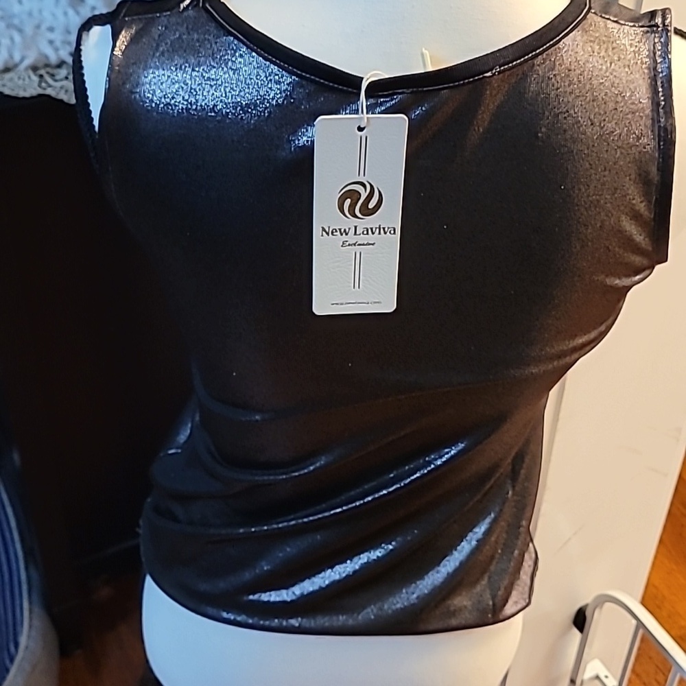 New W Tags Laviva Black Silver Shimmer Tank Top Size Medium Pretty - Picture 6 of 7